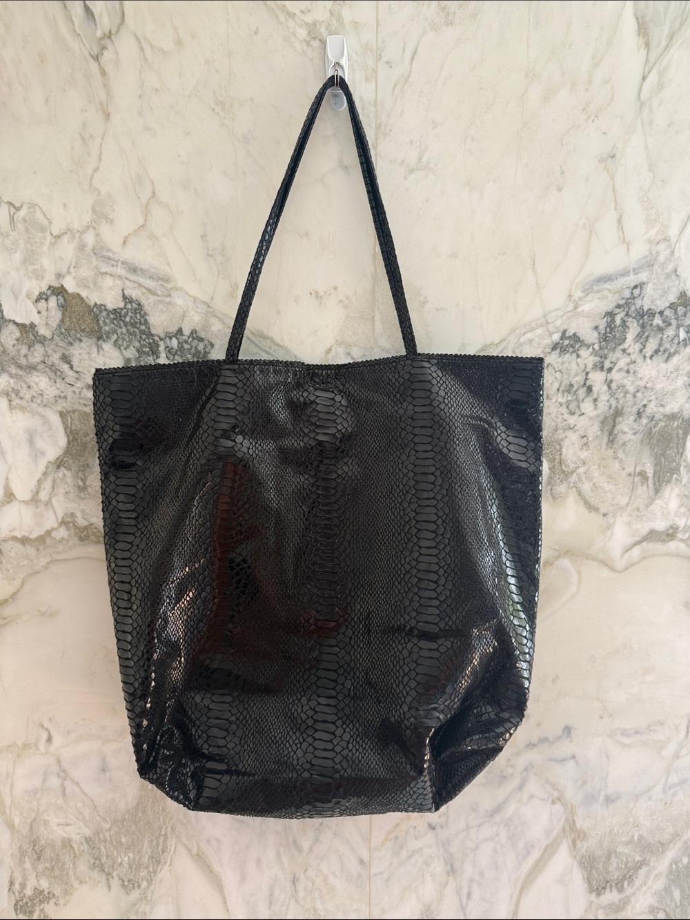 Carlos Falchi Black Snakeskin Tote